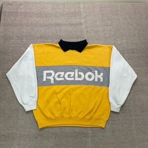 Vintage Reebok sweatshirt mens XL Yellow 1980s Logo collar